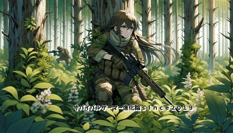 木の陰に隠れながら待ち伏せする女性兵士